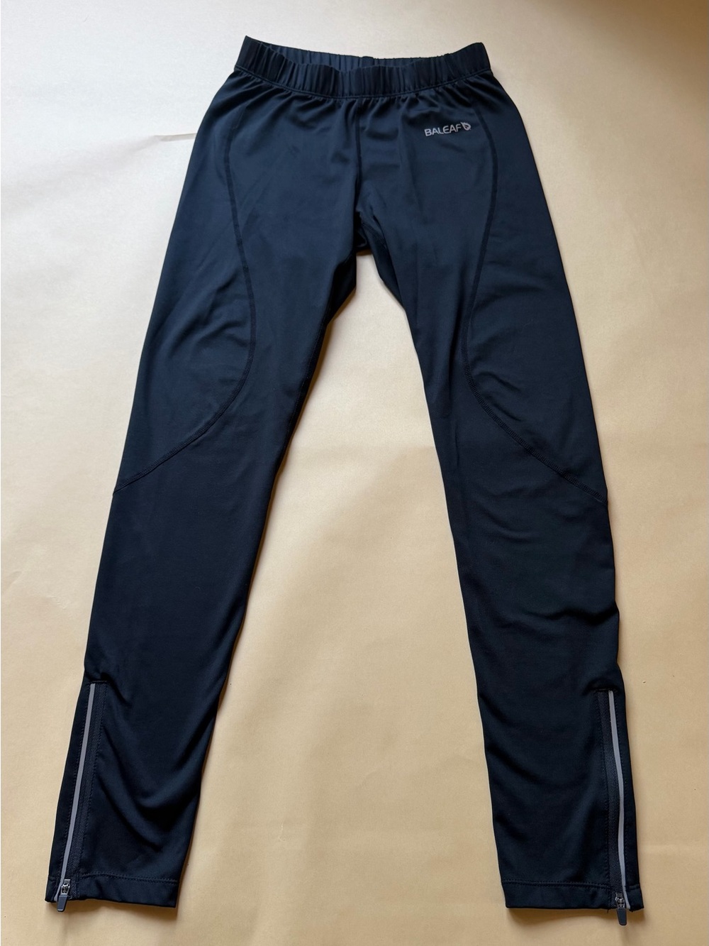 Baleaf Black Running Tights Leggings Ankle Zips + Pocket Size Small